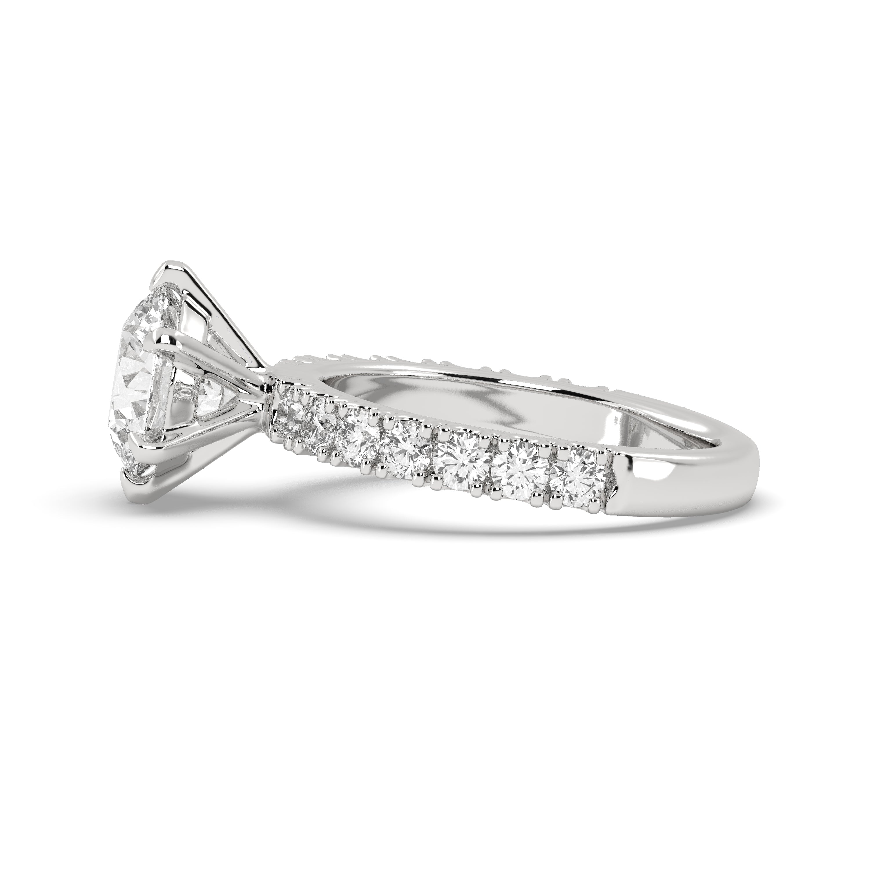 White Gold Studded 3.354 Carat Lab Grown Diamond Ring-E Color VS1 Clarity.
